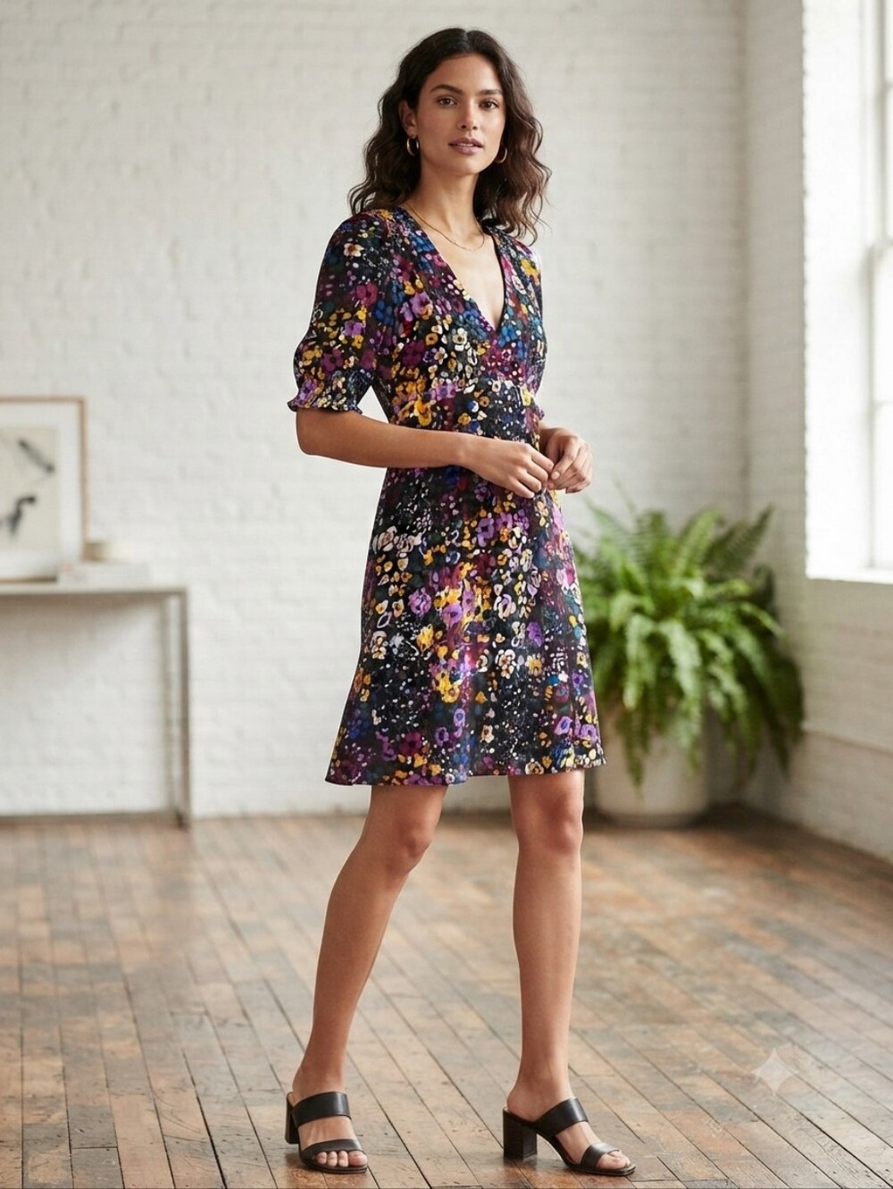 Anthropologie Francie Floral Velvet Mini Dress Size 2 Minor Flaw Multi-Color - Picture 2 of 16